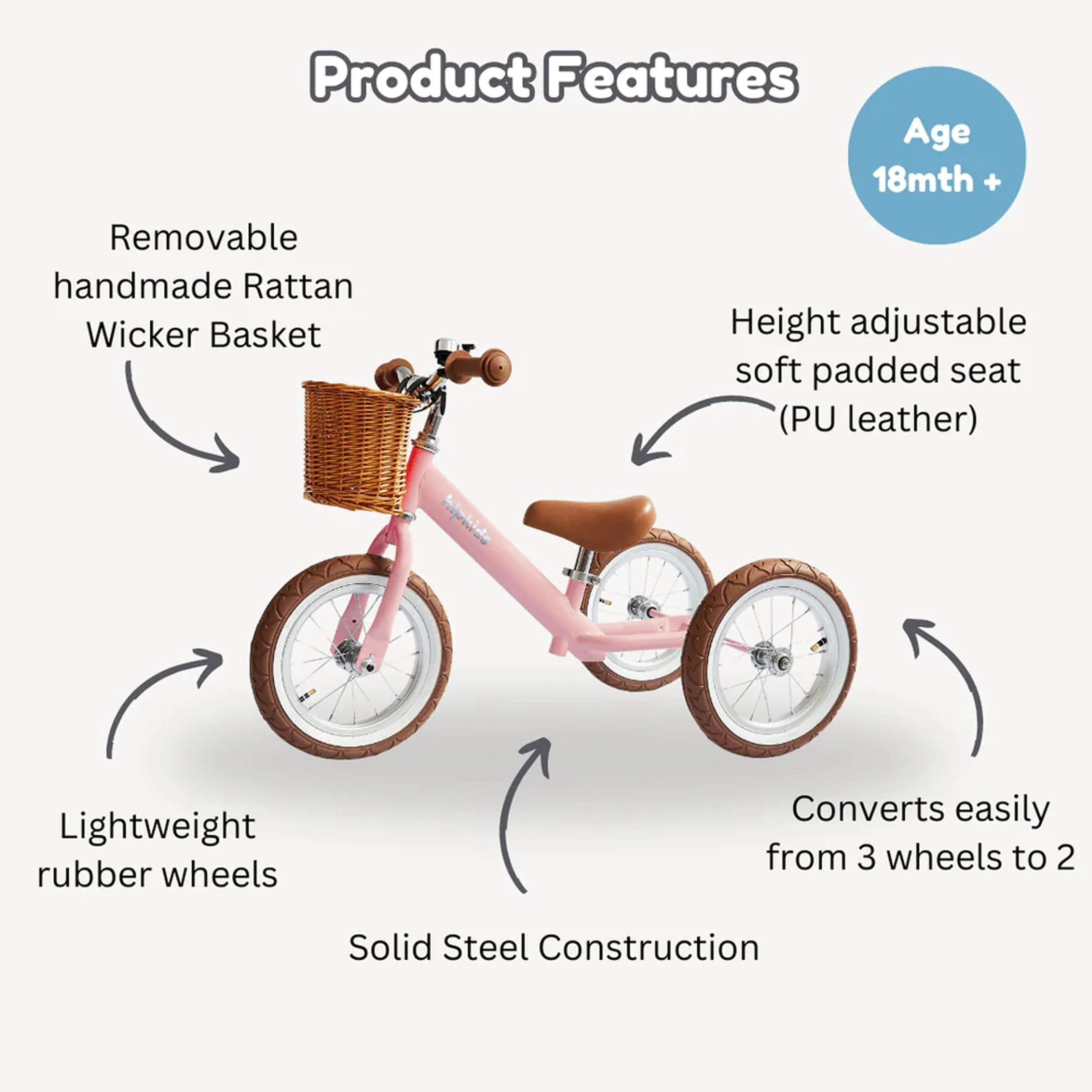2 in 1 Steel Trike/Balance Bike (incl. wicker basket) - Image 14