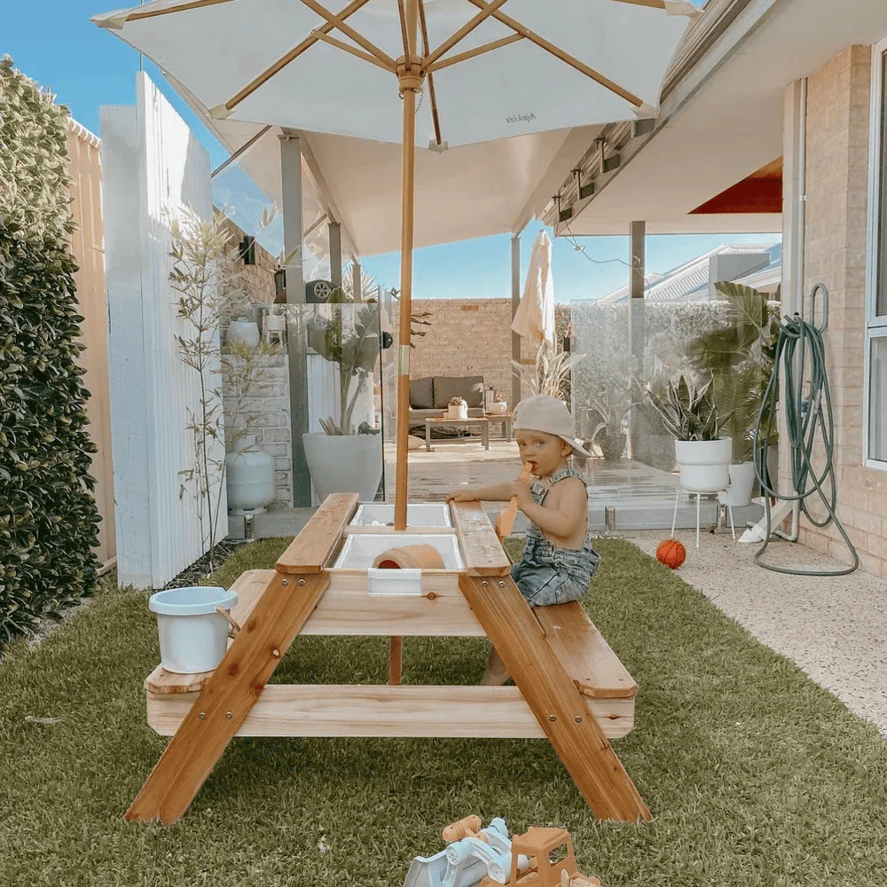 Kids Sand Water / Picnic Table with Umbrella White - Preorder - Image 2