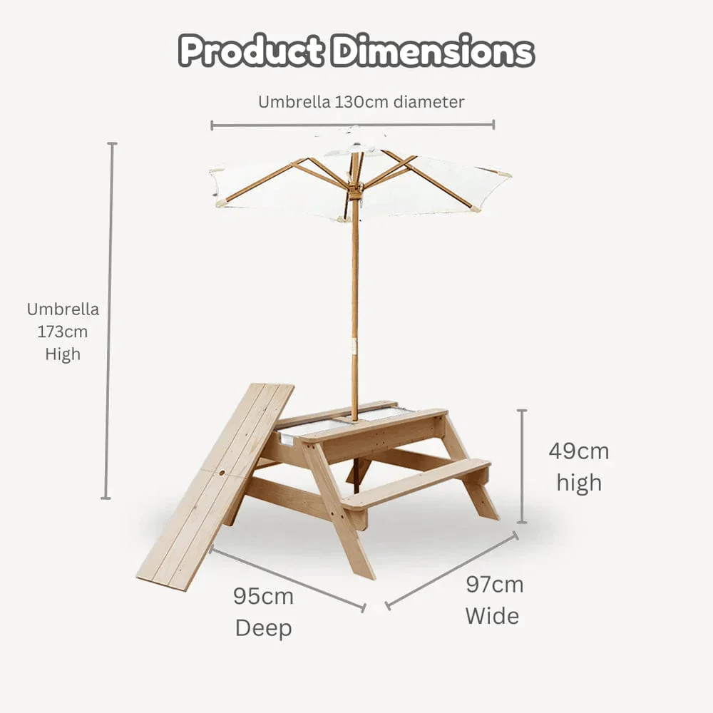 Kids Sand Water / Picnic Table with Umbrella White - Preorder - Image 7