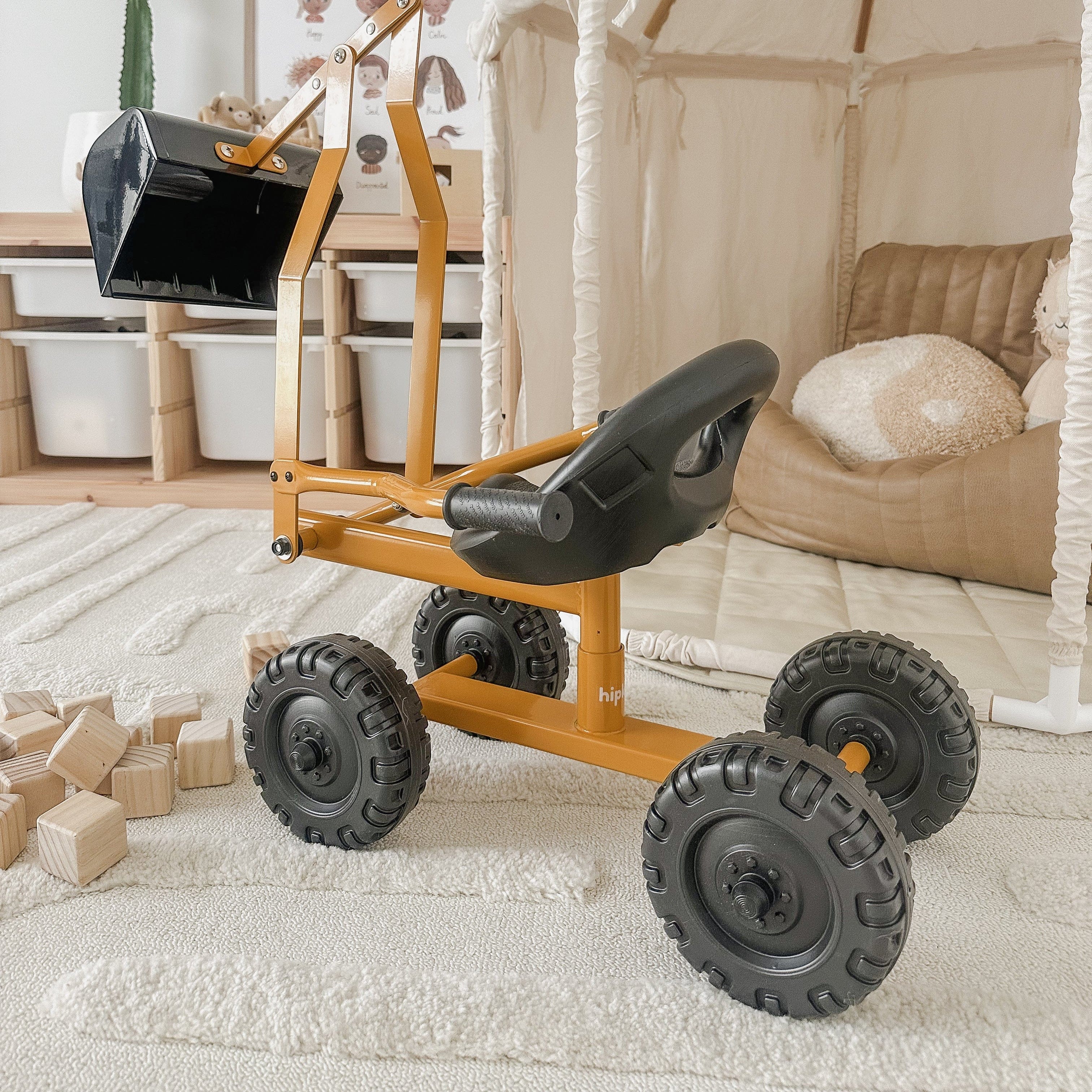 Kids Steel Toy Ride-On Excavator - Mustard - Preorder - Image 17