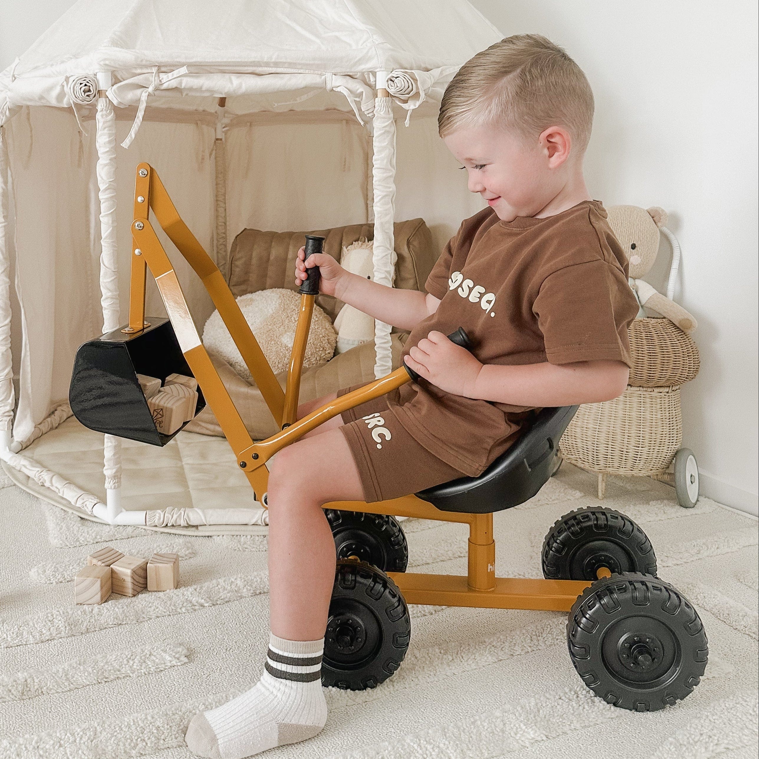 Kids Steel Toy Ride-On Excavator - Mustard - Preorder - Image 3