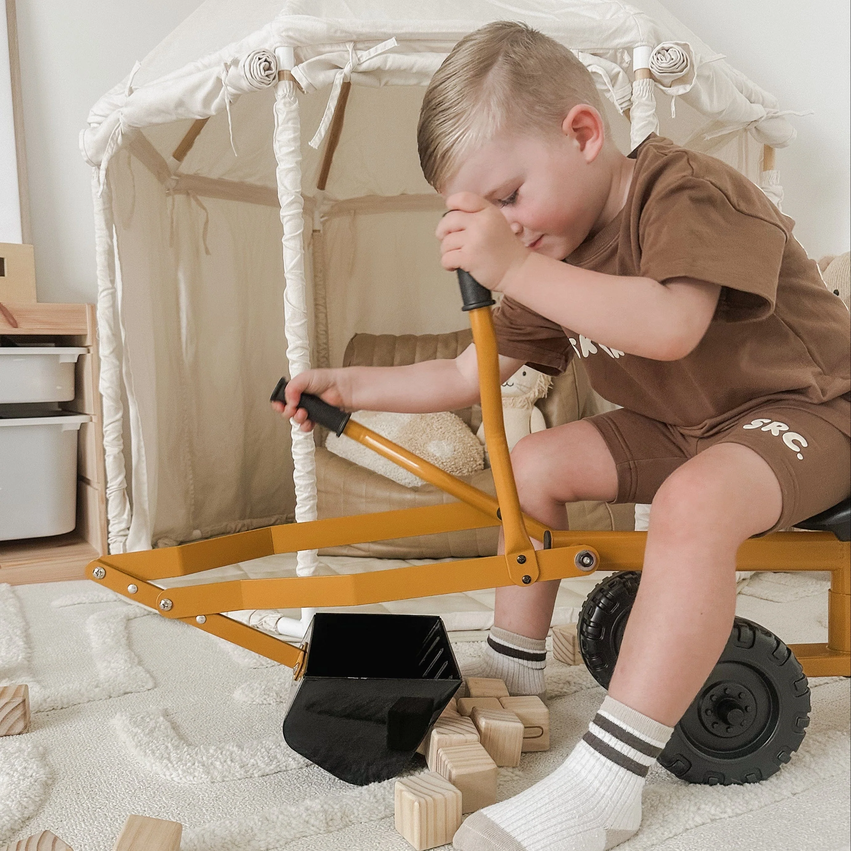 Kids Steel Toy Ride-On Excavator - Mustard - Preorder - Image 5