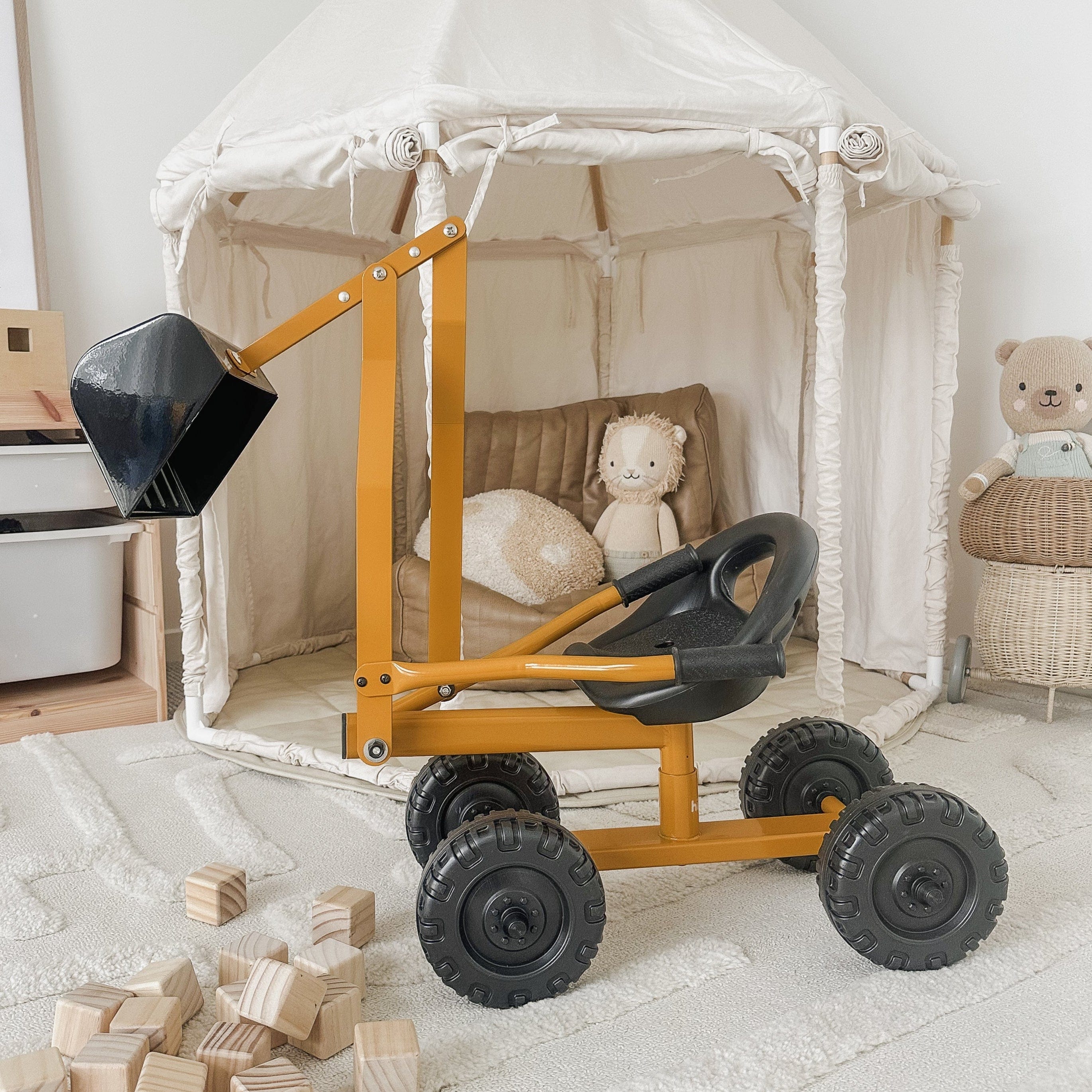 Kids Steel Toy Ride-On Excavator - Mustard - Preorder - Image 6