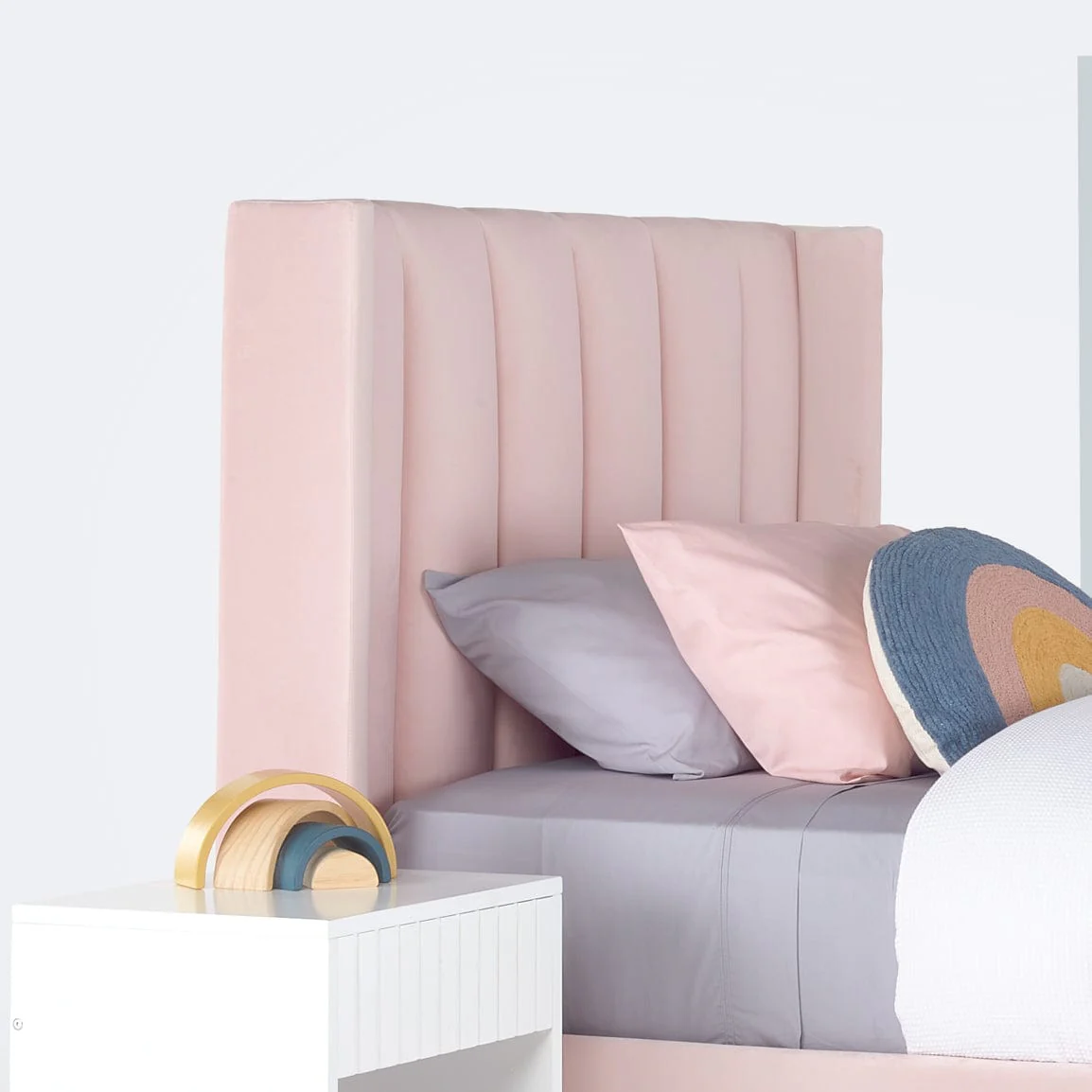 LIBERTY Upholstered Bed Pale Pink Velvet - Image 9