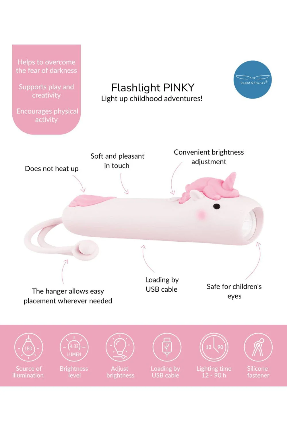 Rabbit & Friends Flashlight Unicorn - Pinky - Image 5