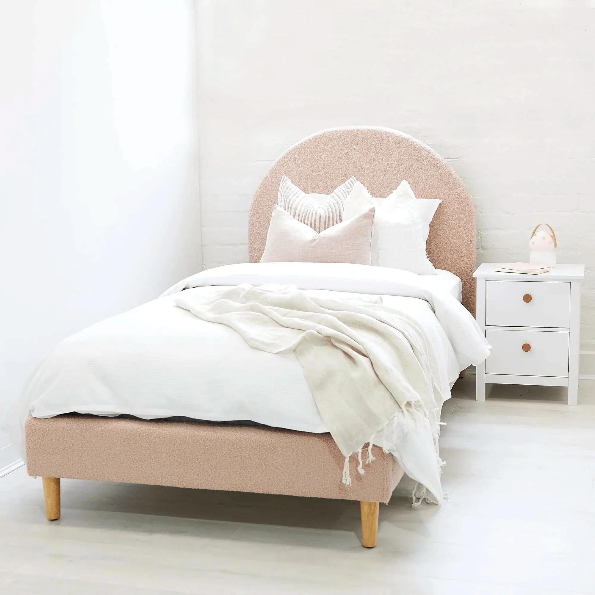 SCOUT Blush Pink Boucle Upholstered Bed - Image 10
