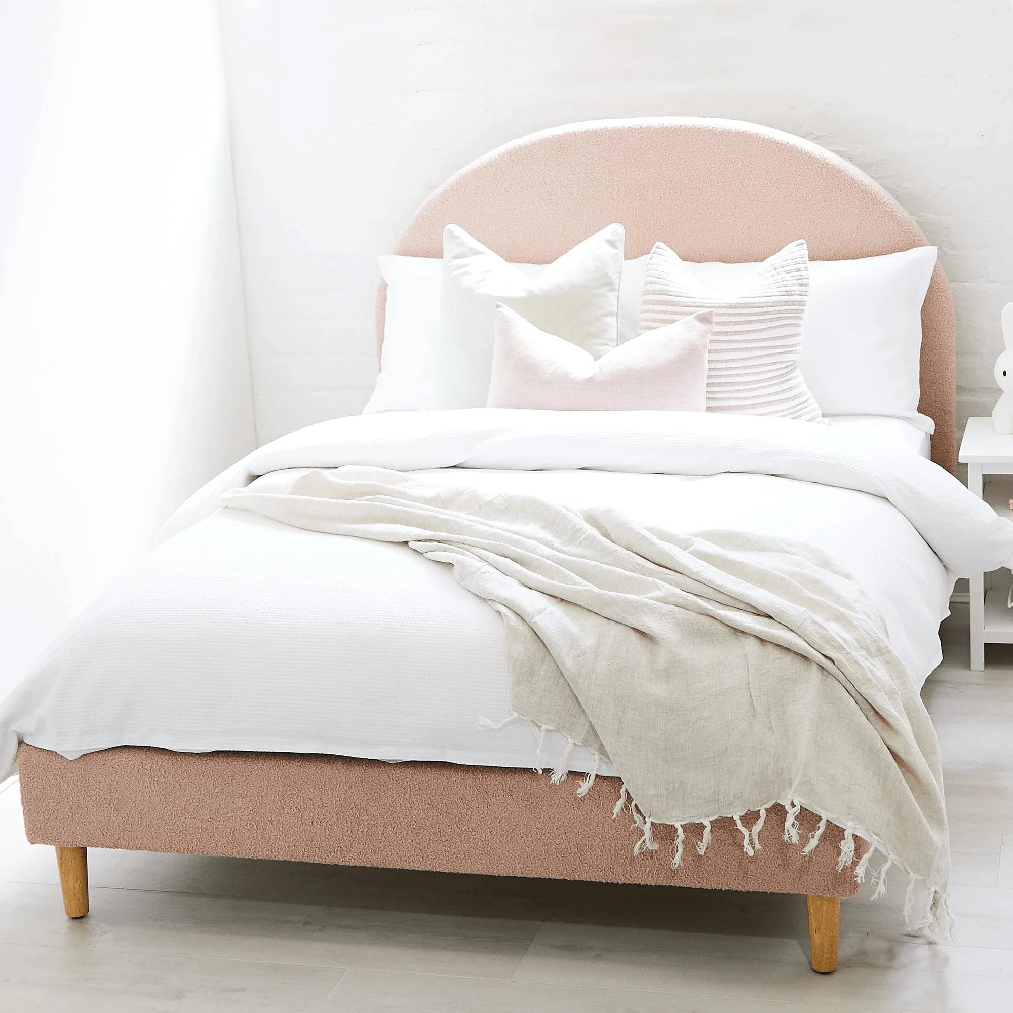 SCOUT Blush Pink Boucle Upholstered Bed - Image 11