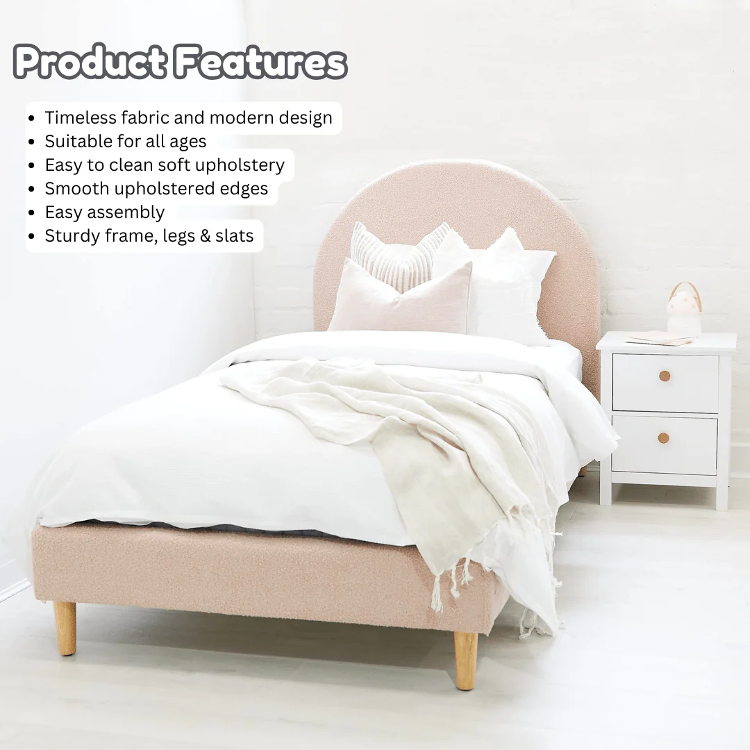 SCOUT Blush Pink Boucle Upholstered Bed - Image 4