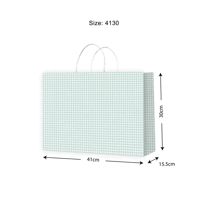 Gift Bag MED Gingham Seafoam 410x300x155mm